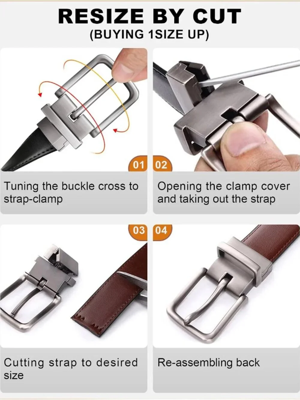 Reversible Leather Belt for Men - Trimmable 1.25